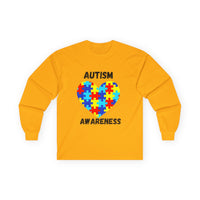 Autism Awareness Long Sleeve Tee - Heart Shaped Puzzle - Blk