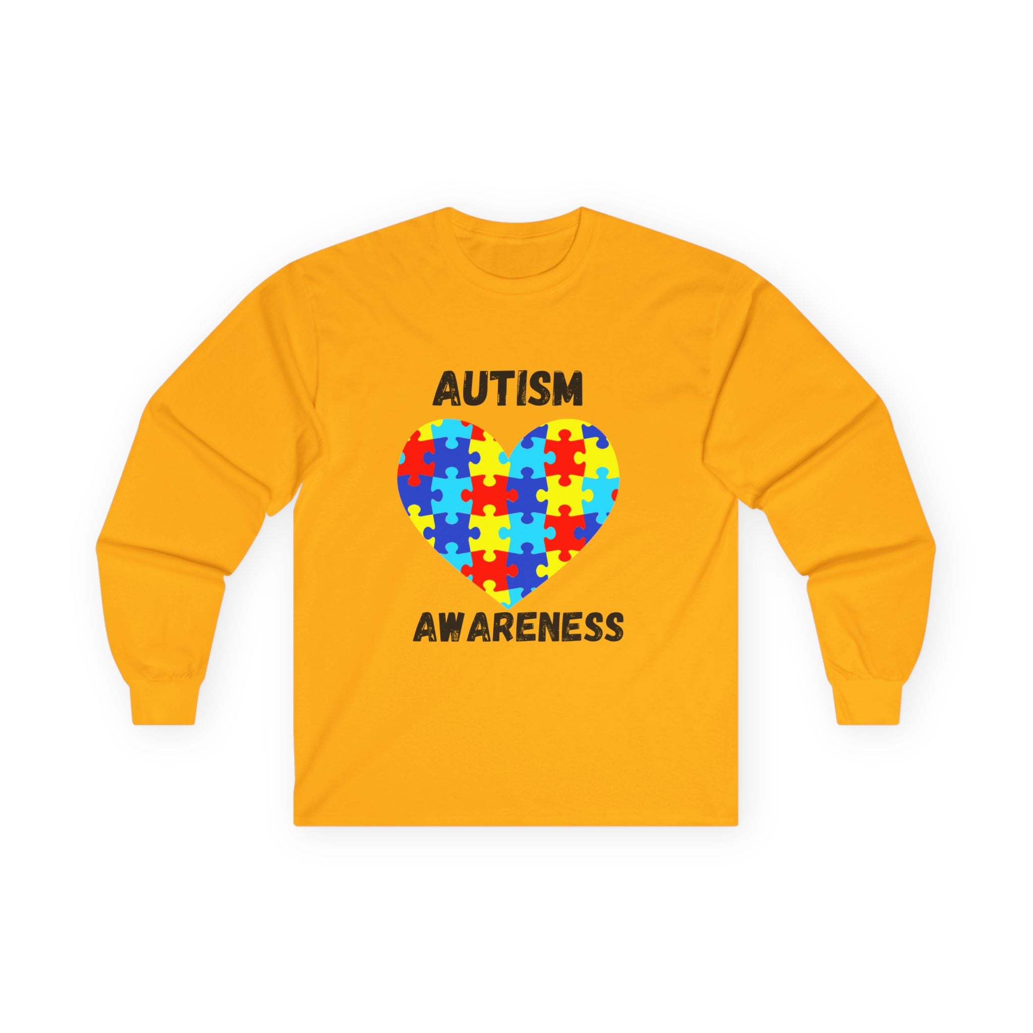 Autism Awareness Long Sleeve Tee - Heart Shaped Puzzle - Blk