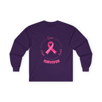Breast Cancer Survivor Long Sleeve Tee — Pink Ribbon “Survivor”