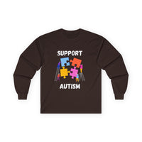 Support Autism Long Sleeve Tee — Puzzle Piece Awareness Shirt - White