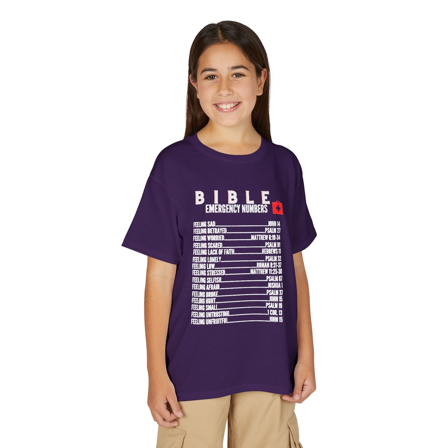 Bible Emergency Numbers Youth T-Shirt — White