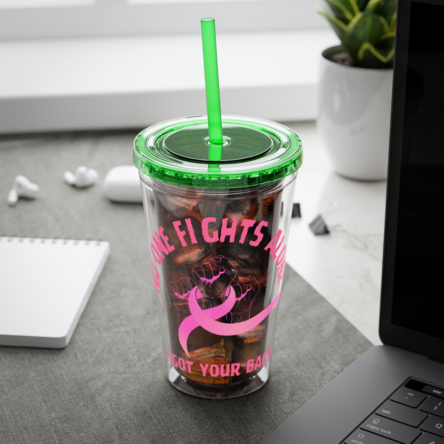 "No One Fights Alone" 16oz Tumbler with Straw