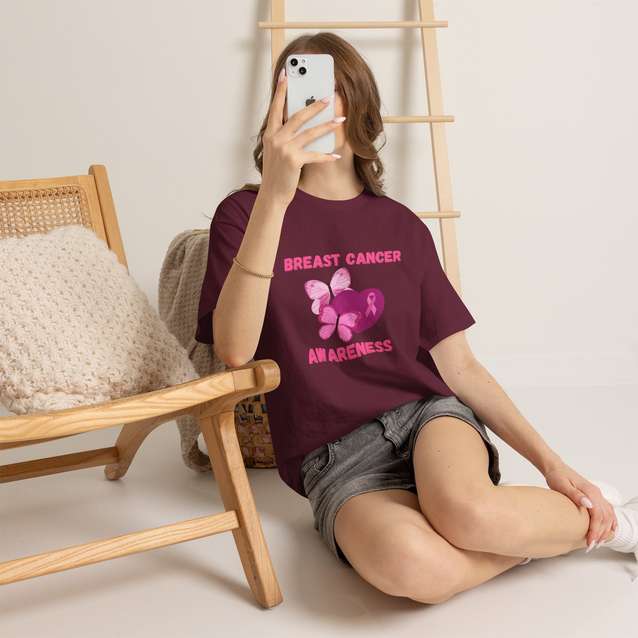 Breast Cancer Awareness Tee with Pink Butterfly & Ribbon