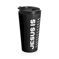 Christian JESUS IS Black Stainless Steel Travel Mug - White