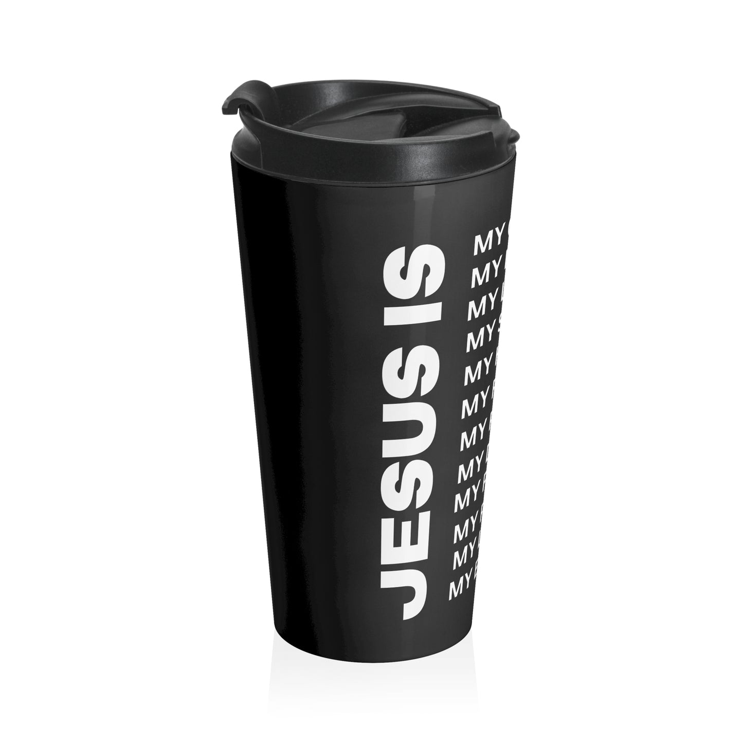Christian JESUS IS Black Stainless Steel Travel Mug - White