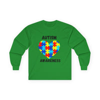 Autism Awareness Long Sleeve Tee - Heart Shaped Puzzle - Blk