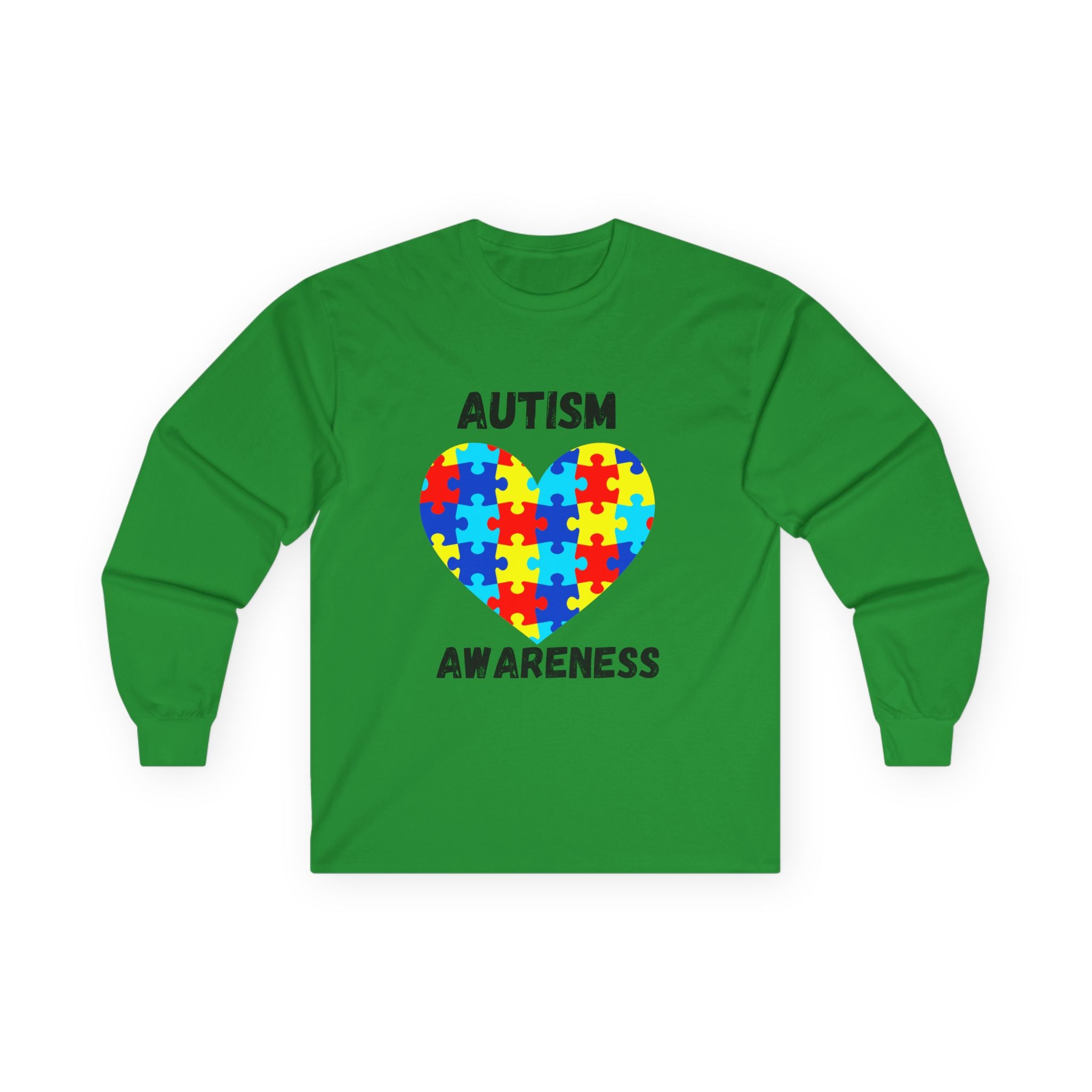 Autism Awareness Long Sleeve Tee - Heart Shaped Puzzle - Blk