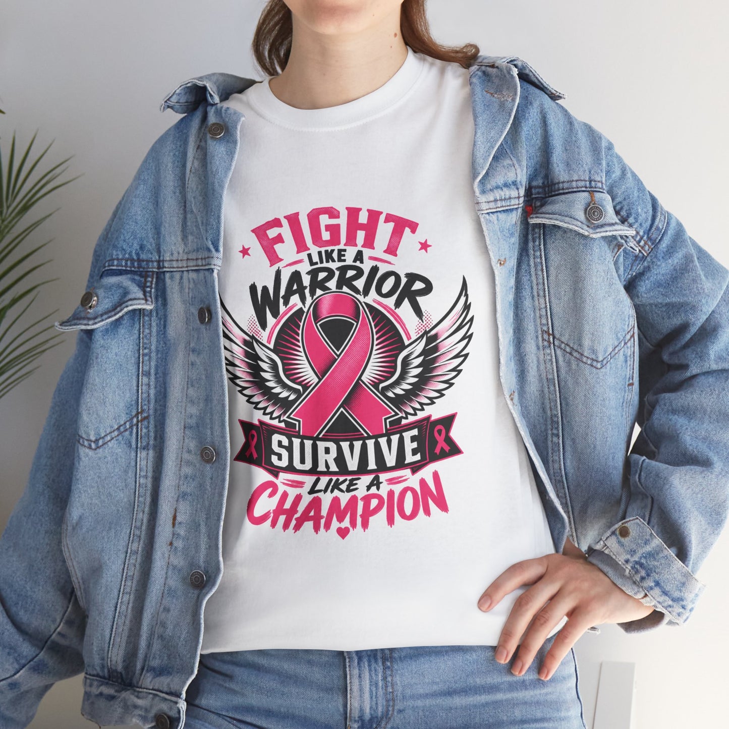Fight Like a Warrior, Survive Like a Champion Breast Cancer Awareness T-Shirt