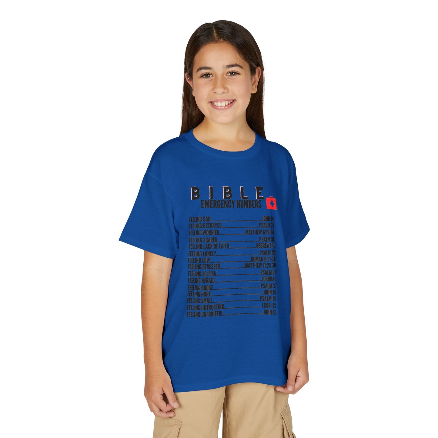 Bible Emergency Numbers Youth T-Shirt — Black