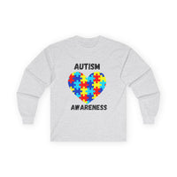 Autism Awareness Long Sleeve Tee - Heart Shaped Puzzle - Blk