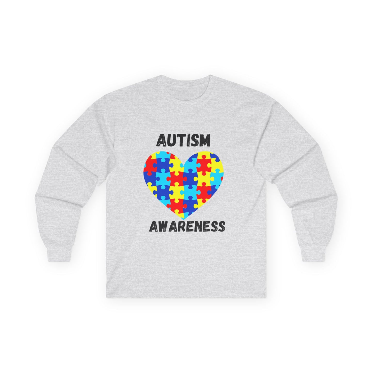 Autism Awareness Long Sleeve Tee - Heart Shaped Puzzle - Blk