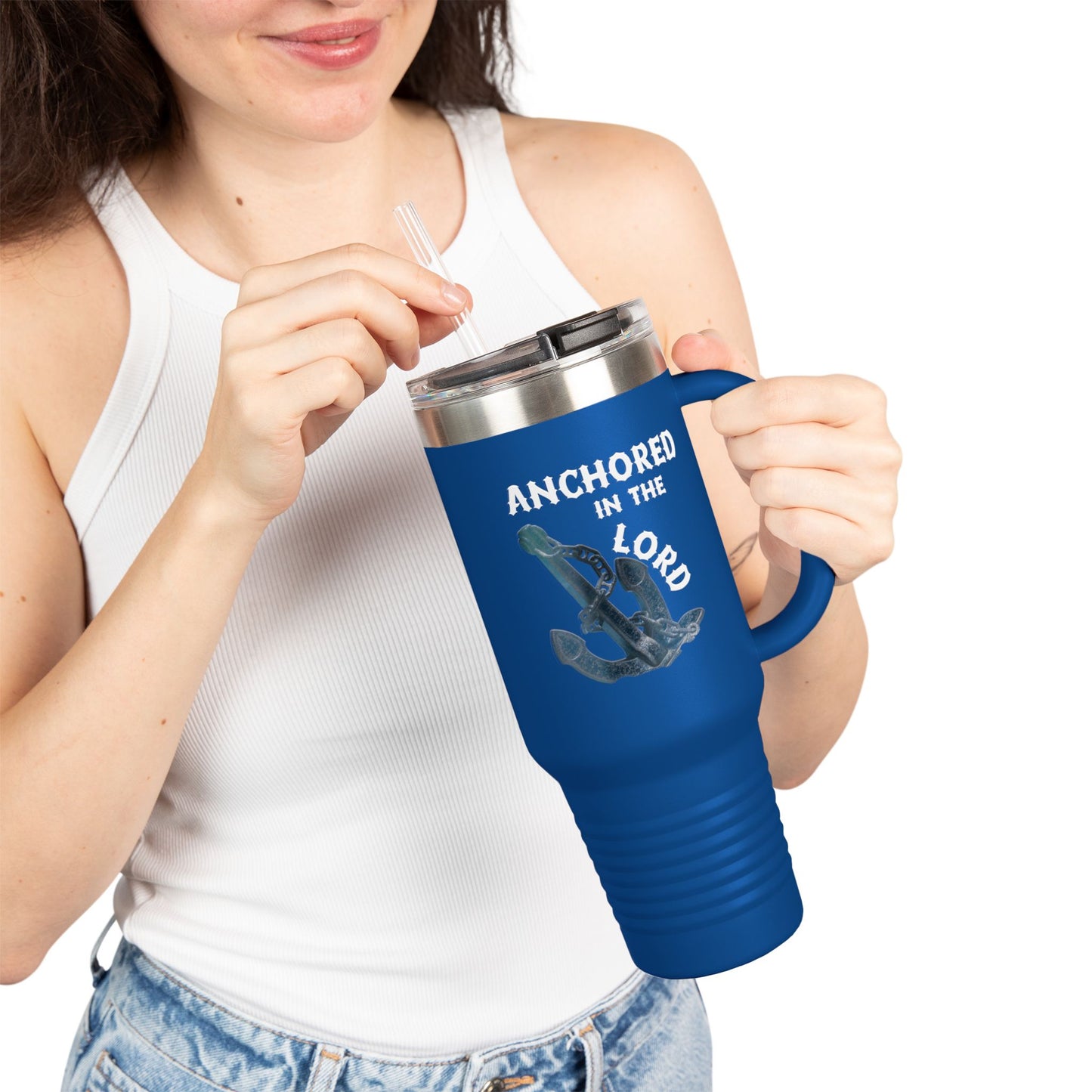 Anchored in the Lord 40oz Insulated Travel Mug White