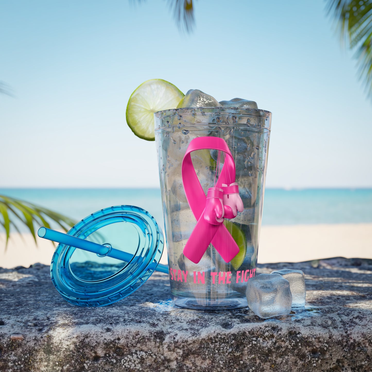 Pink Ribbon “Stay in the Fight” 16oz Tumbler with Straw
