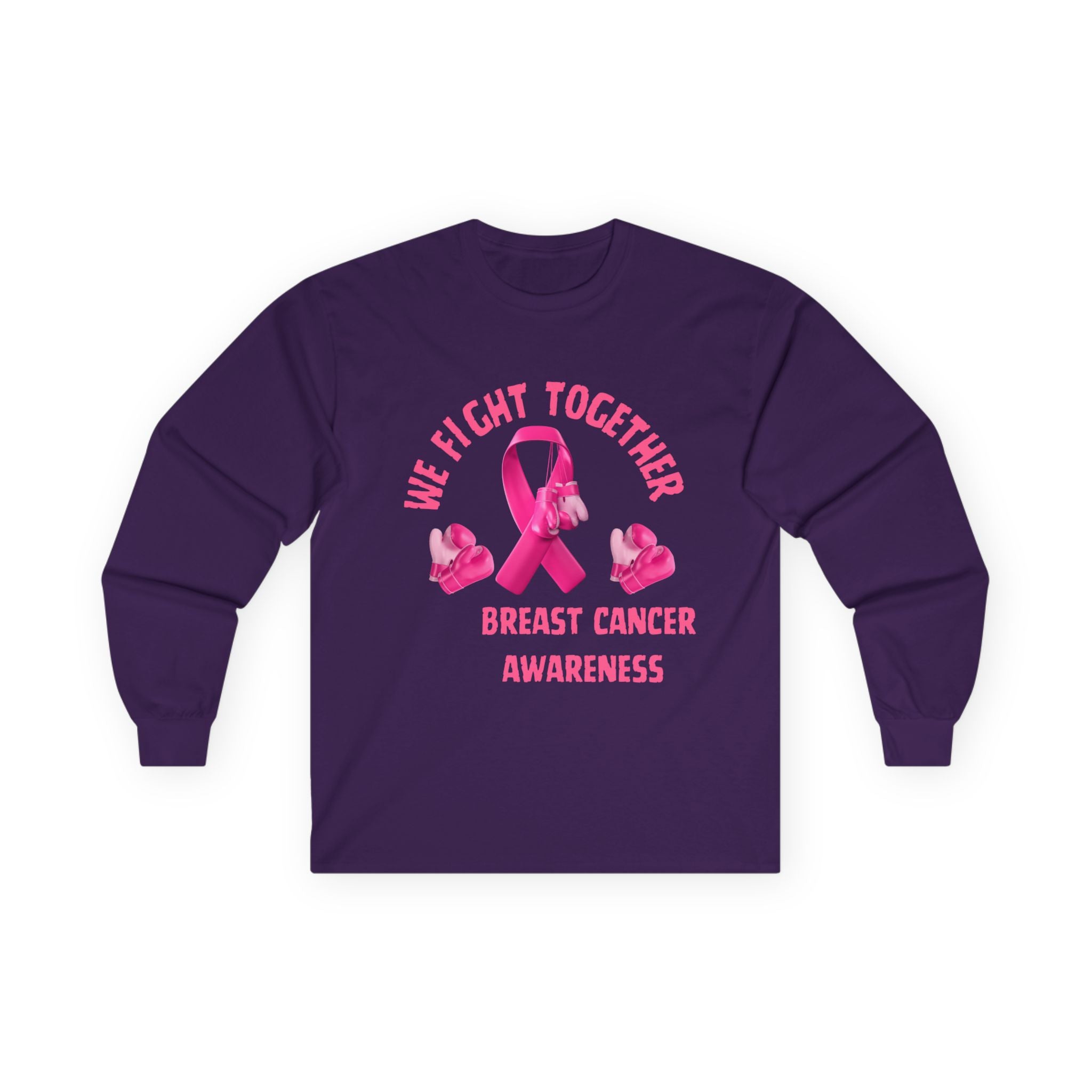 Breast Cancer Awareness Long Sleeve Tee – “We Fight Together” Pink Ribbon