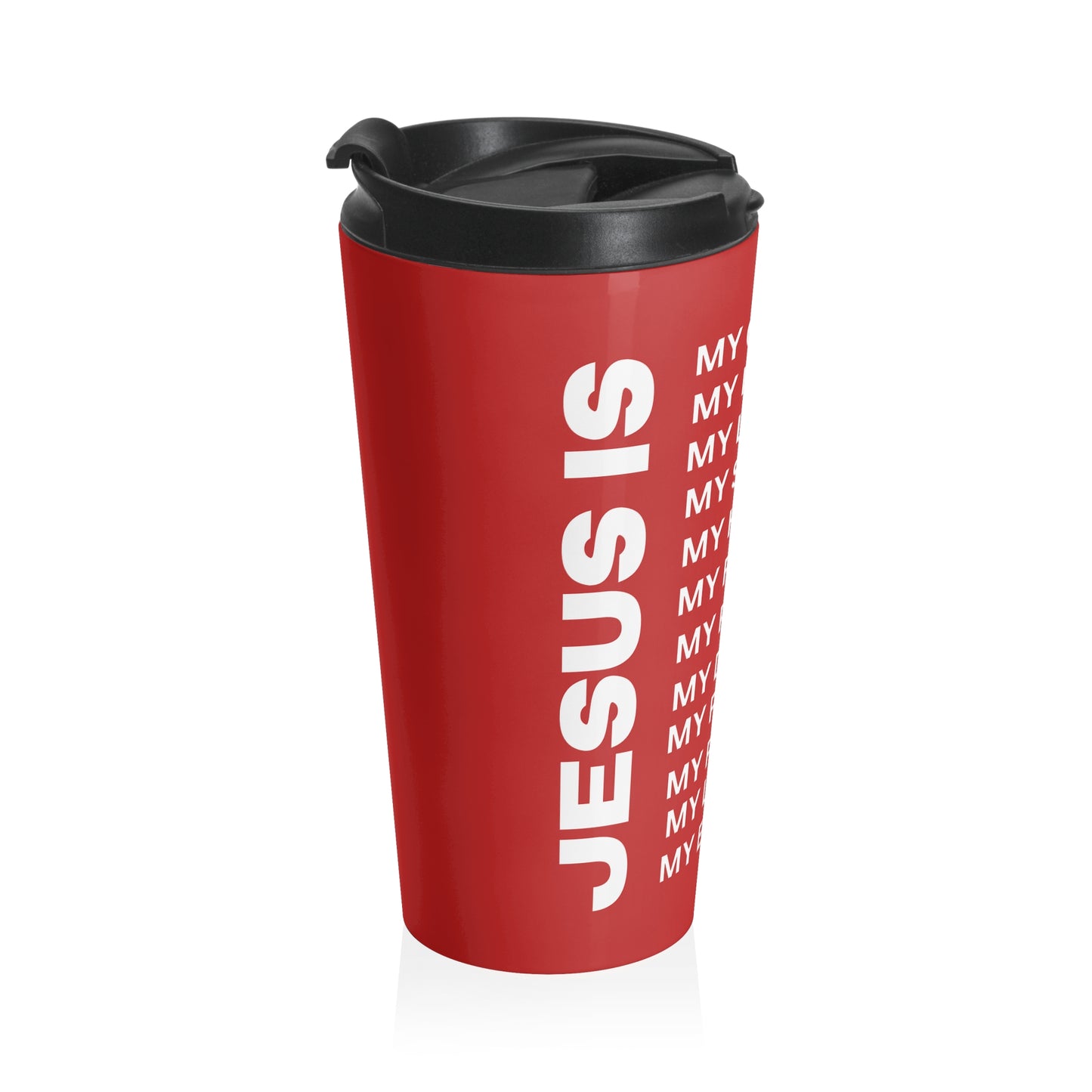 Christian JESUS IS Red Stainless Steel Travel Mug - White