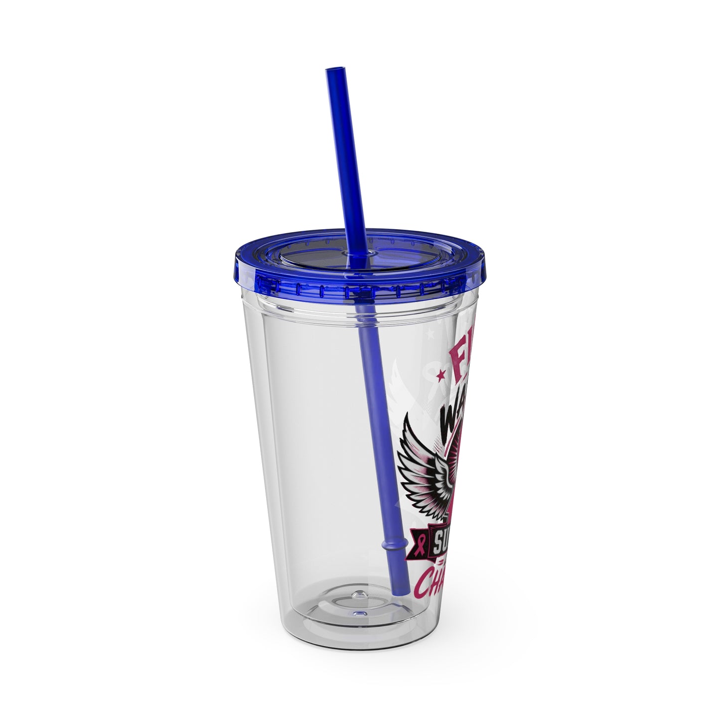 Fight Like a Warrior, Survive Like a Champion Breast Cancer Awareness 16oz Tumbler with Straw