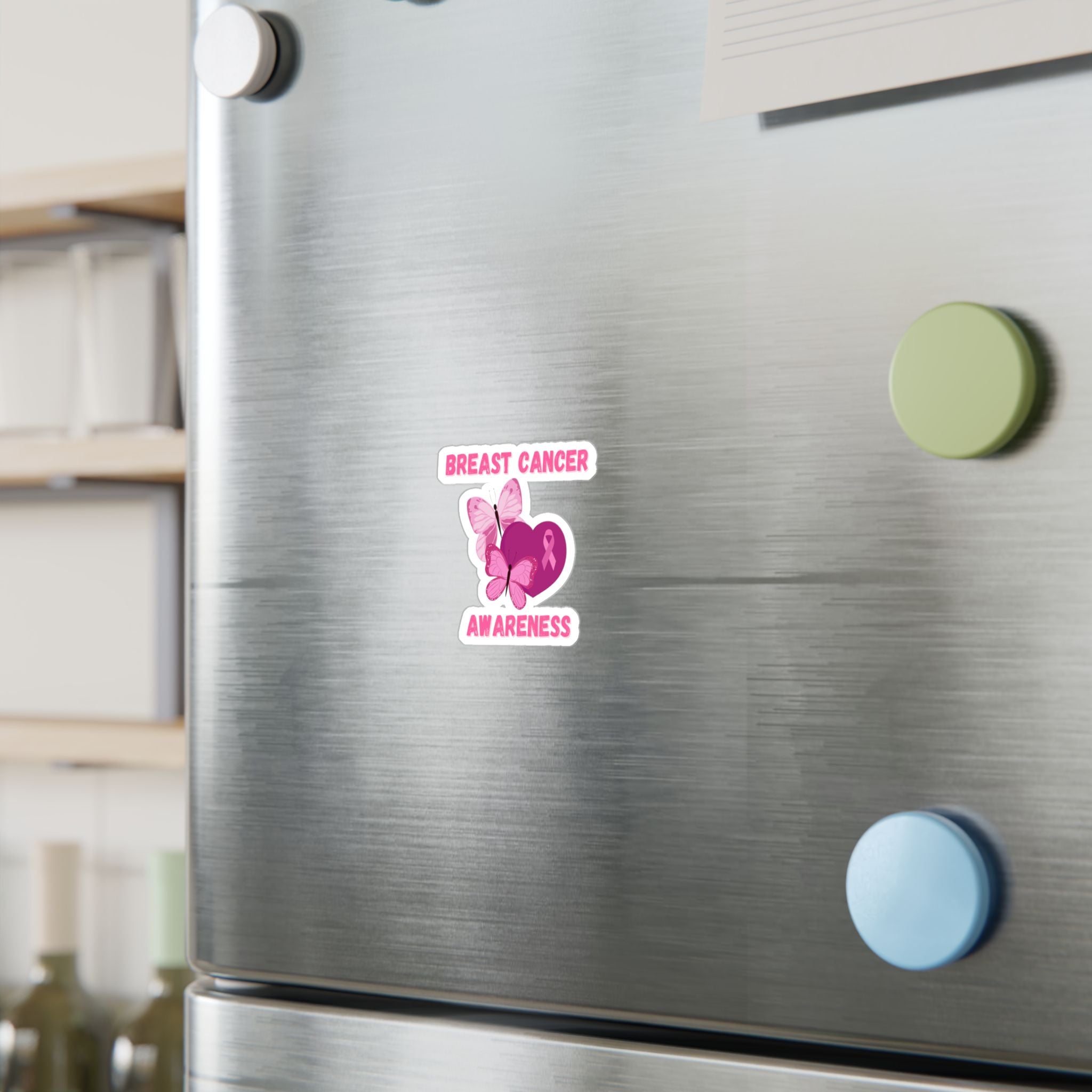 Breast Cancer Awareness Kiss-Cut Vinyl Sticker — Pink Ribbon & Butterflies