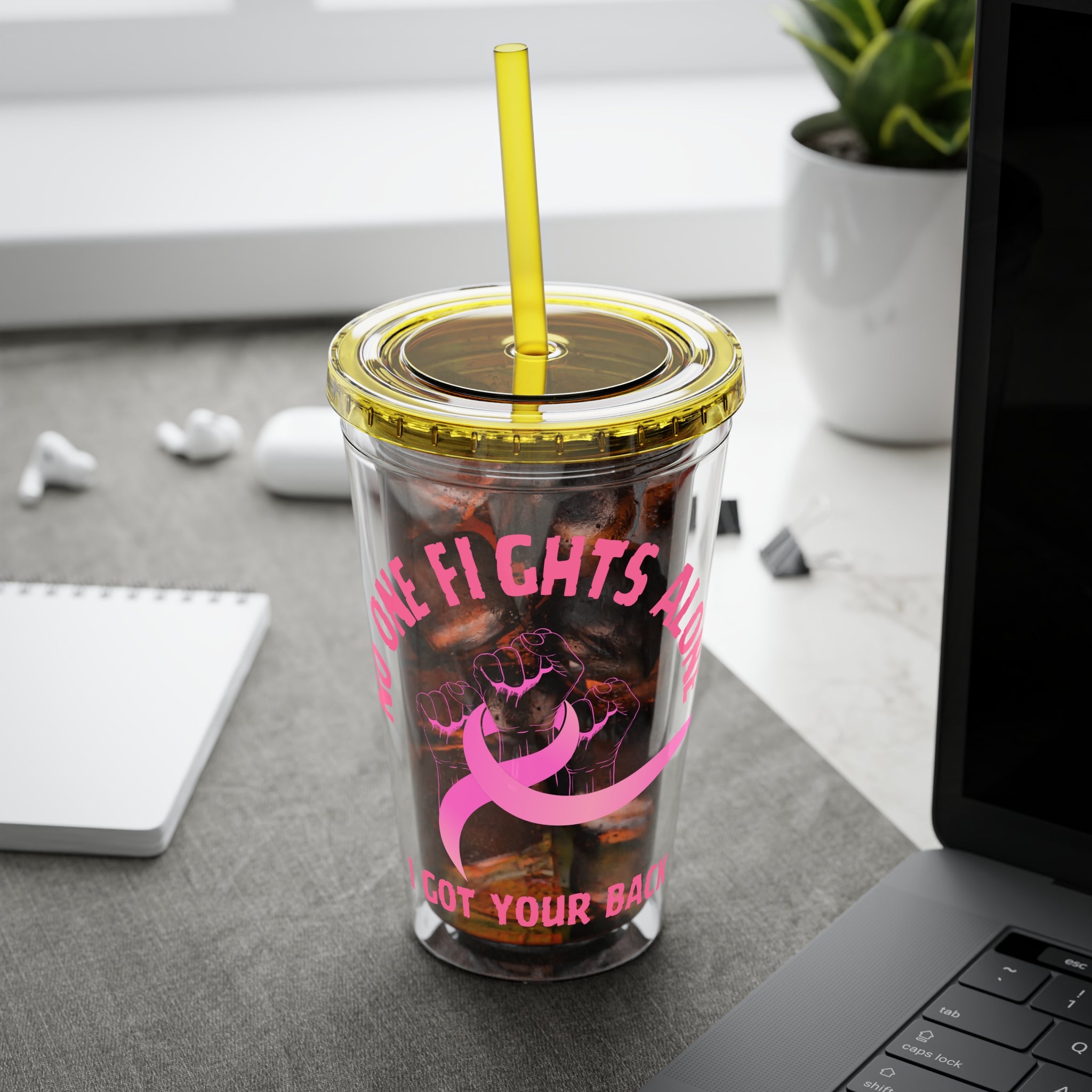 "No One Fights Alone" 16oz Tumbler with Straw