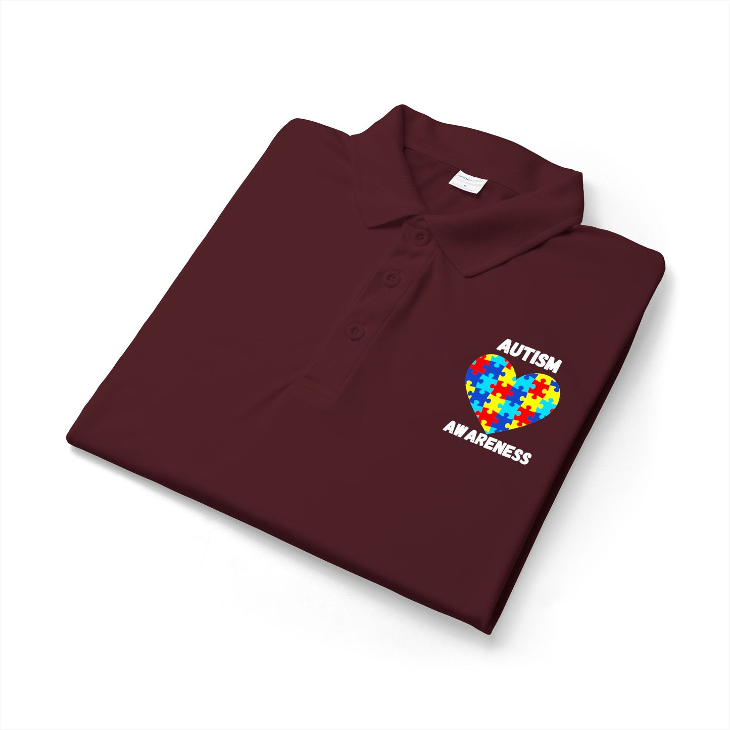 Autism Puzzle Heart Polo - White