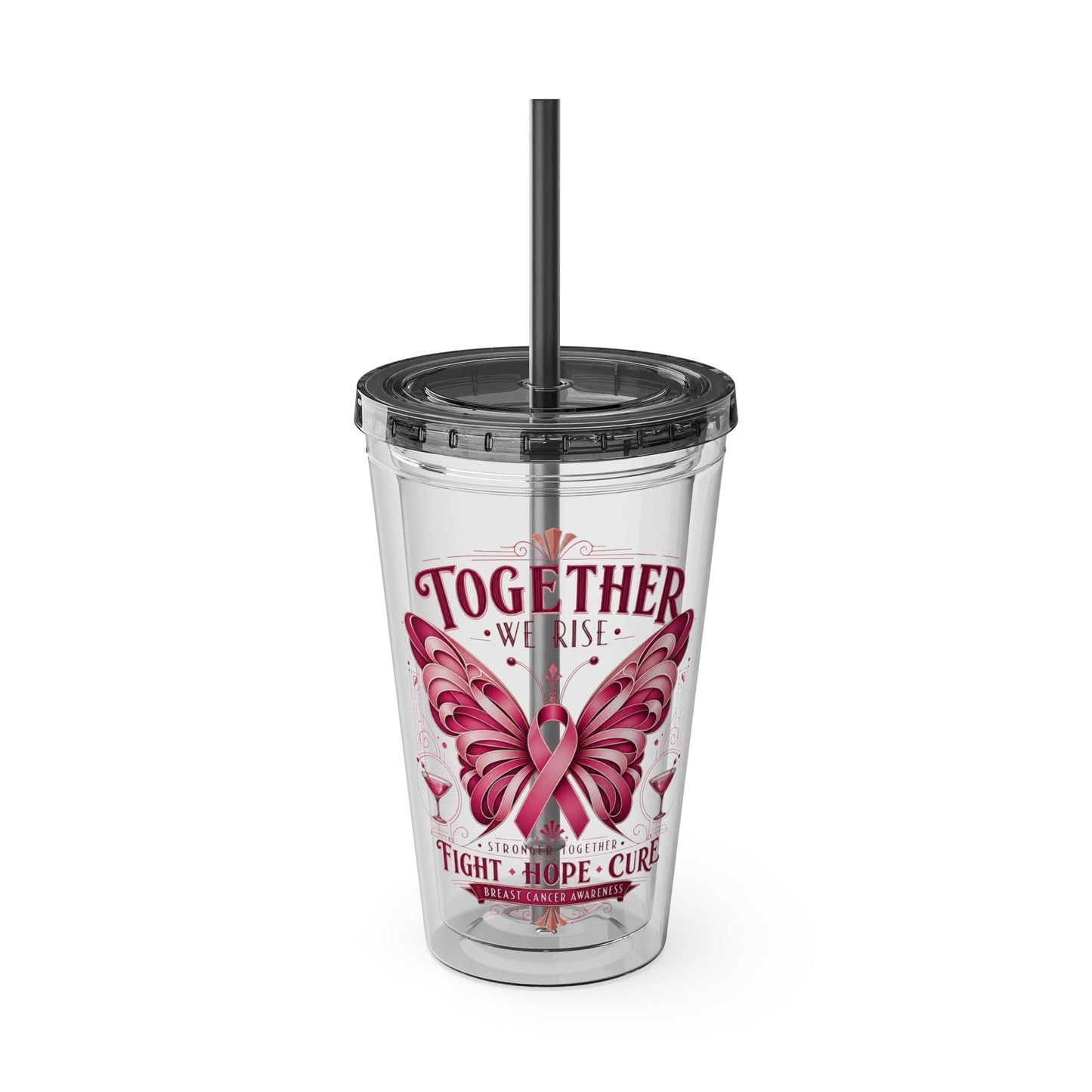 Together We Rise Butterfly Breast Cancer 16oz Tumbler with Straw
