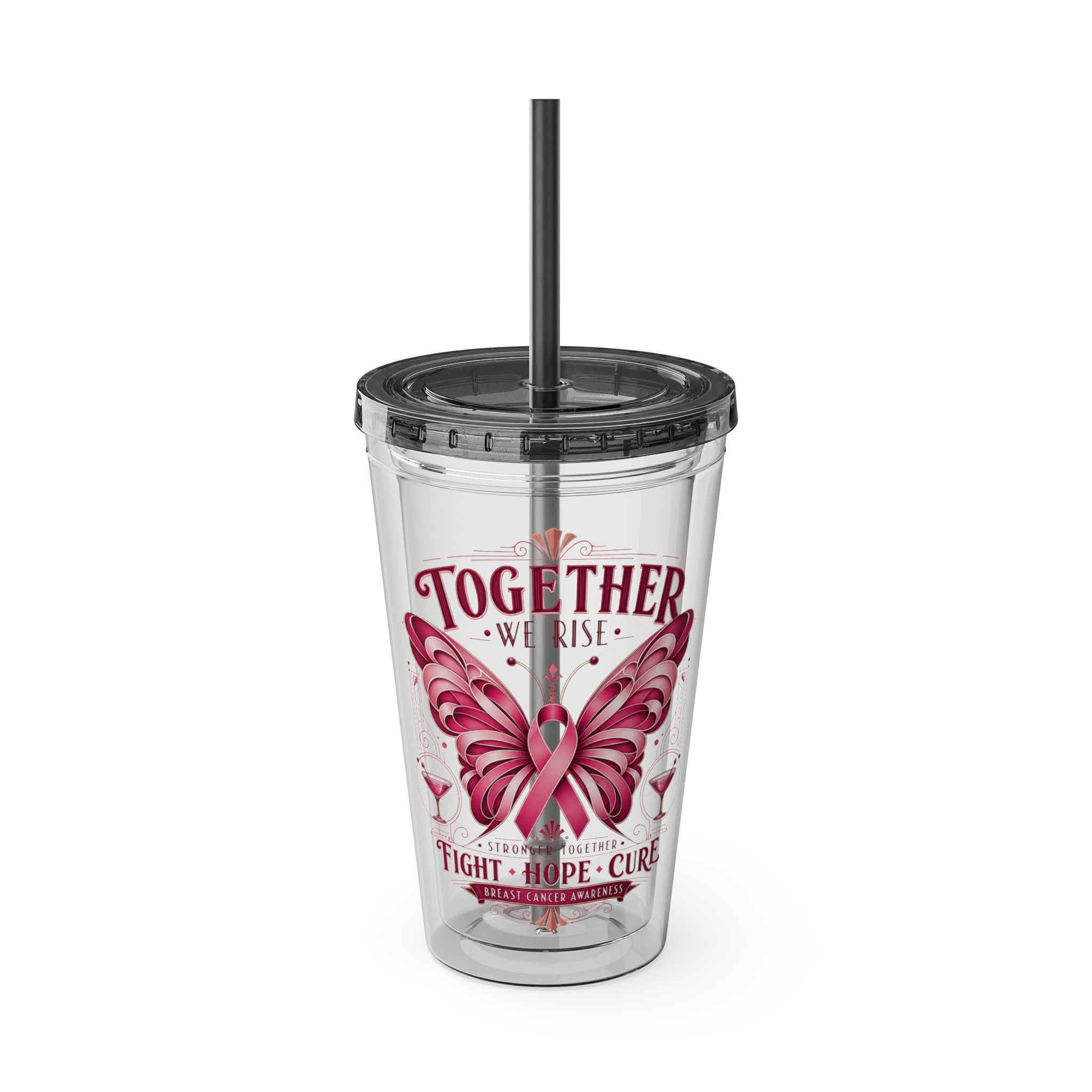 Together We Rise Butterfly Breast Cancer 16oz Tumbler with Straw