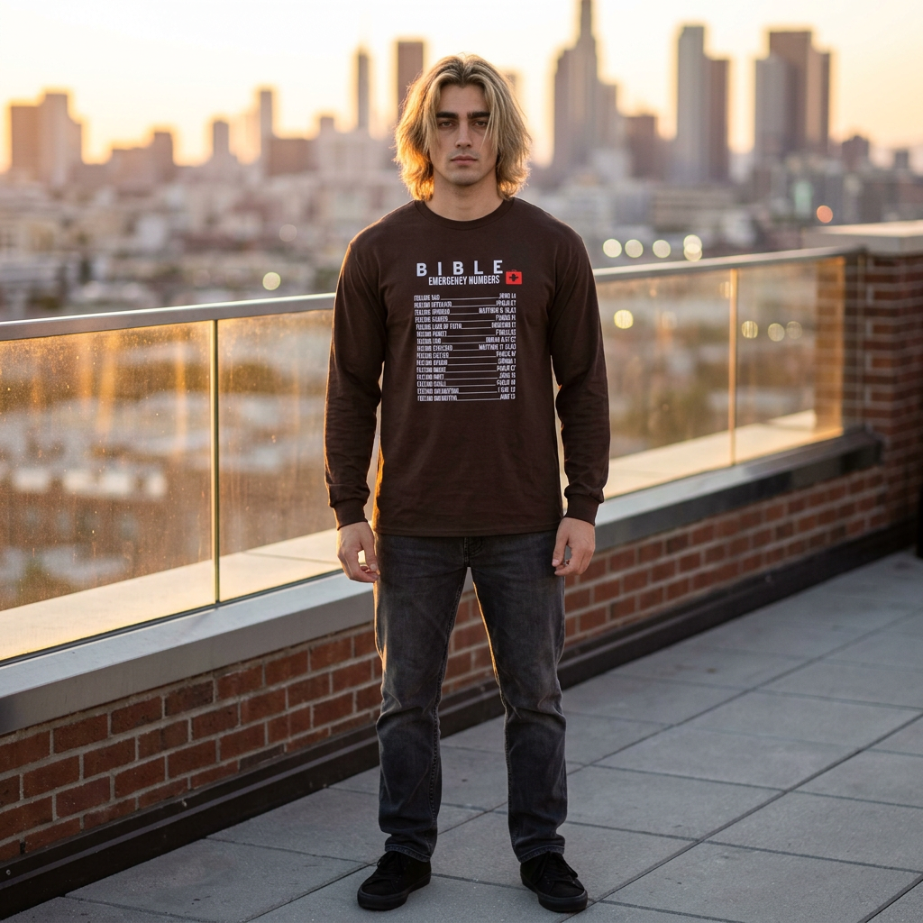 Bible Emergency Numbers Long Sleeve Tee - White
