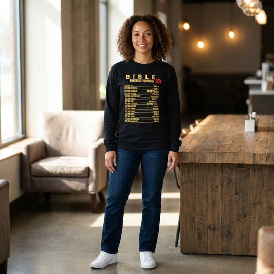 Bible Emergency Numbers Long Sleeve Tee - Gold