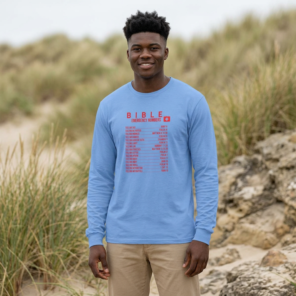 Bible Emergency Numbers Long Sleeve Tee - Red