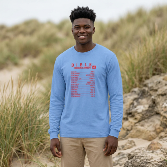 Bible Emergency Numbers Long Sleeve Tee - Red