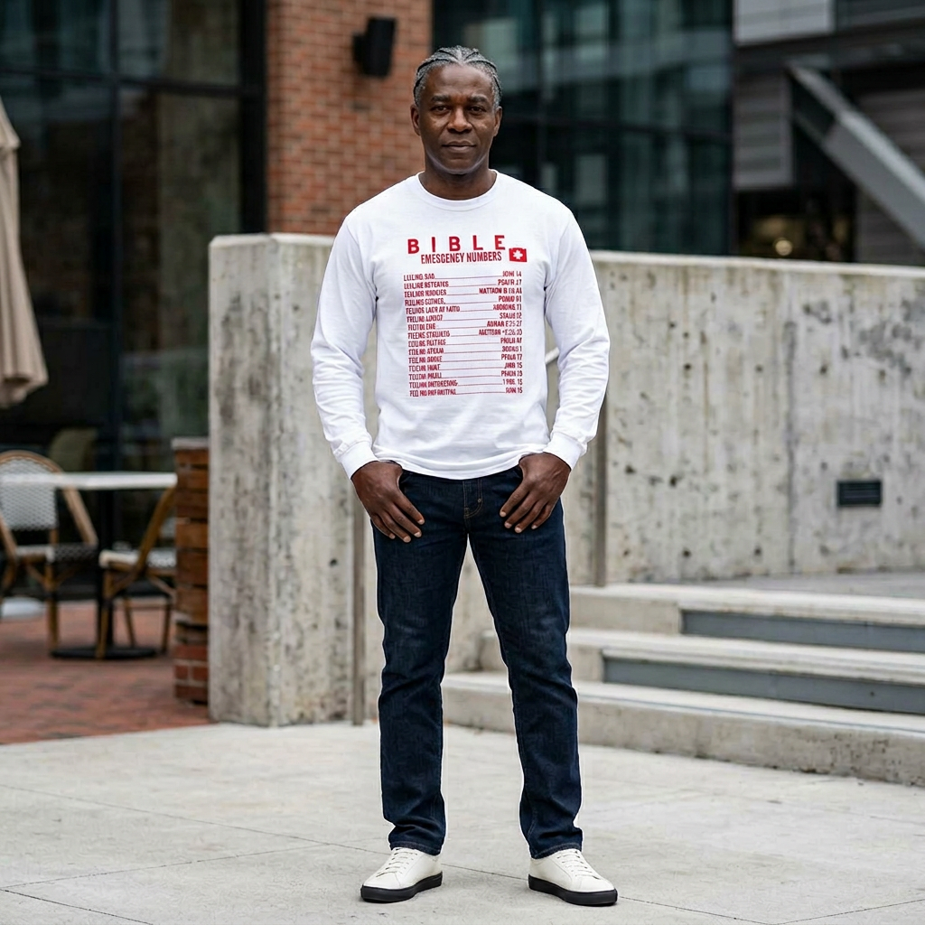 Bible Emergency Numbers Long Sleeve Tee - Red
