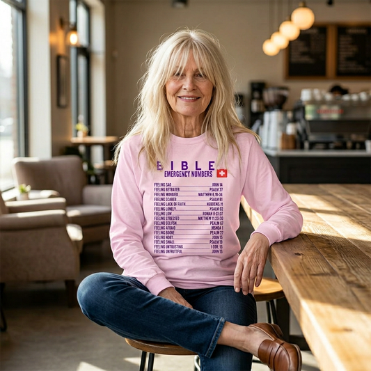 Bible Emergency Numbers Long Sleeve Tee - Purple