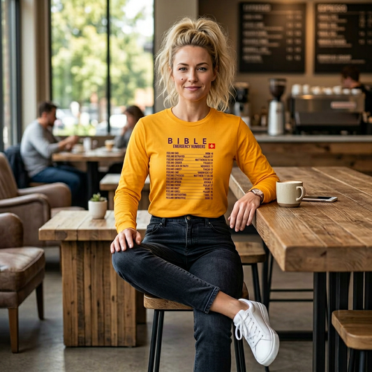 Bible Emergency Numbers Long Sleeve Tee - Purple