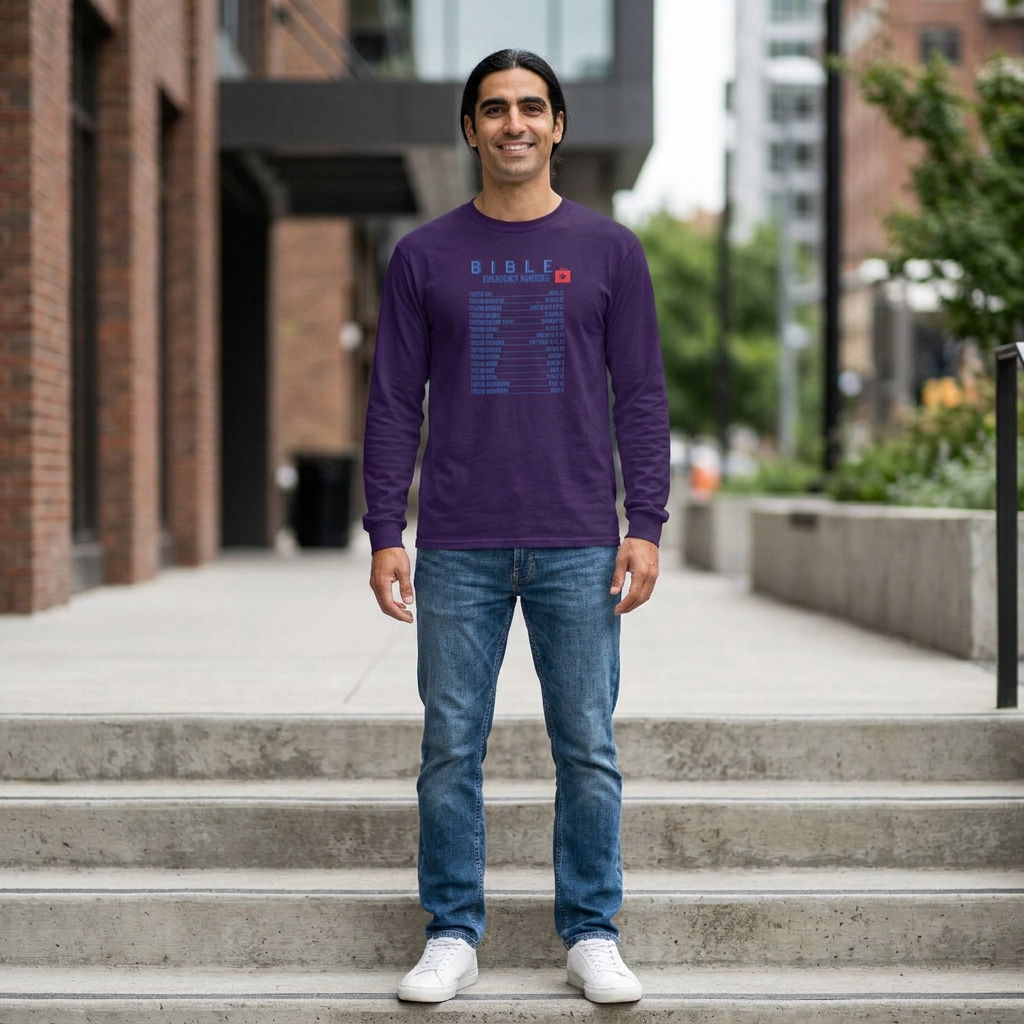 Bible Emergency Numbers Long Sleeve Tee - Blue
