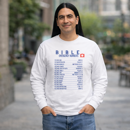 Bible Emergency Numbers Long Sleeve Tee - Blue