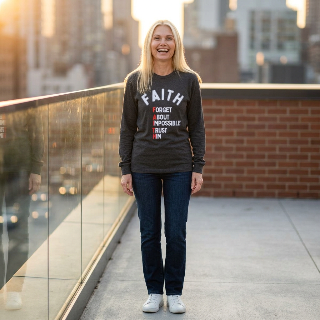 Faith Long-Sleeve Cotton Tee – Forget About Impossible, Trust Him