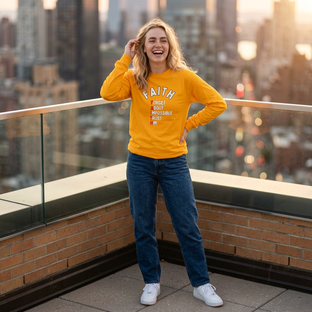 Faith Long-Sleeve Cotton Tee – Forget About Impossible, Trust Him