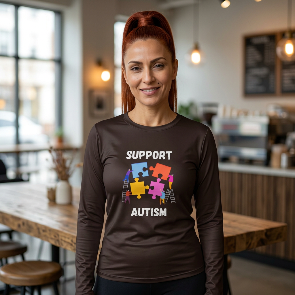 Support Autism Long Sleeve Tee — Puzzle Piece Awareness Shirt - White