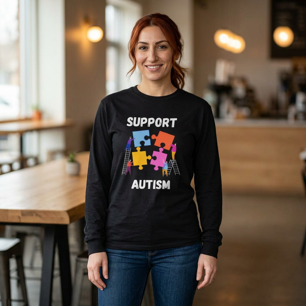 Support Autism Long Sleeve Tee — Puzzle Piece Awareness Shirt - White