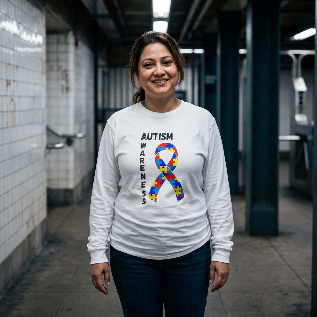 Autism Puzzle Ribbon Long Sleeve Tee — Blk