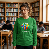 Autism Awareness Long Sleeve Tee — Heart Shaped Puzzle - White