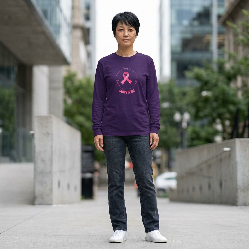 Breast Cancer Survivor Long Sleeve Tee — Pink Ribbon “Survivor”