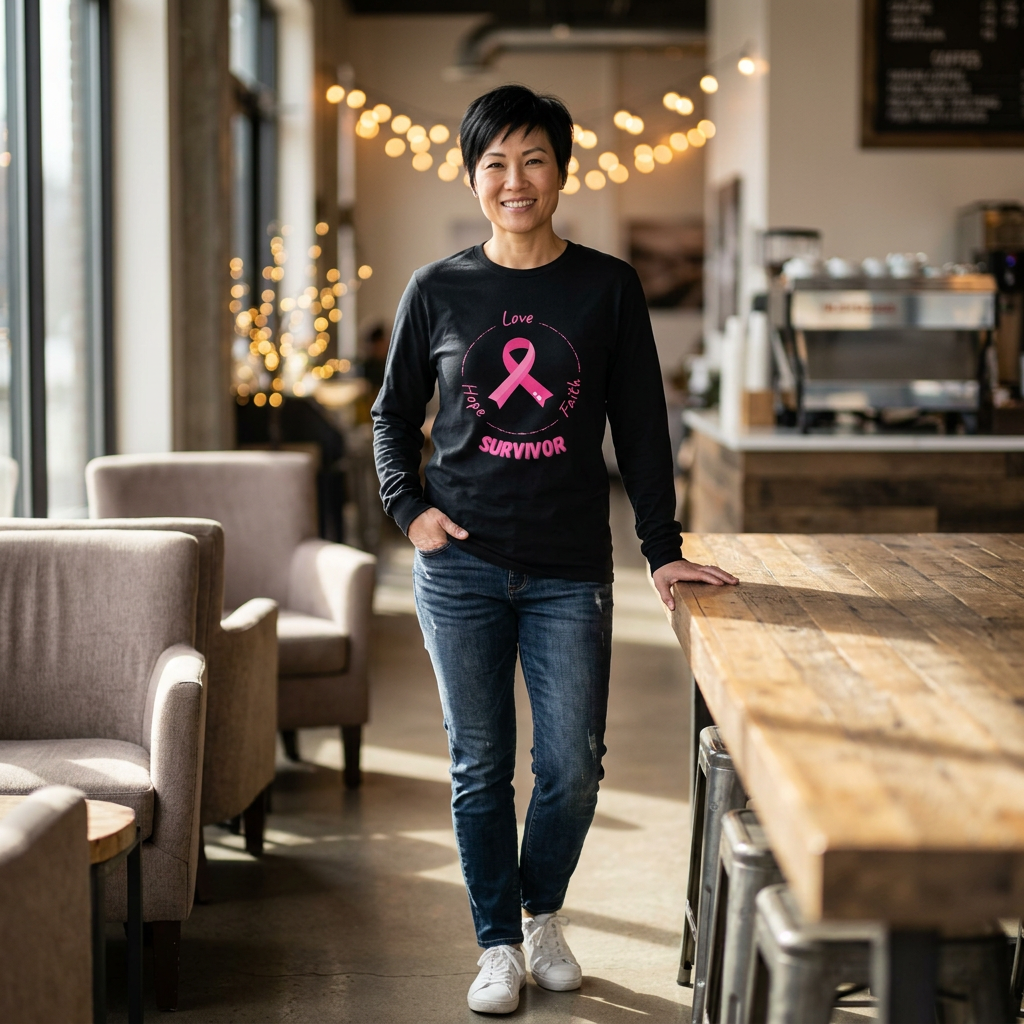 Breast Cancer Survivor Long Sleeve Tee — Pink Ribbon “Survivor”
