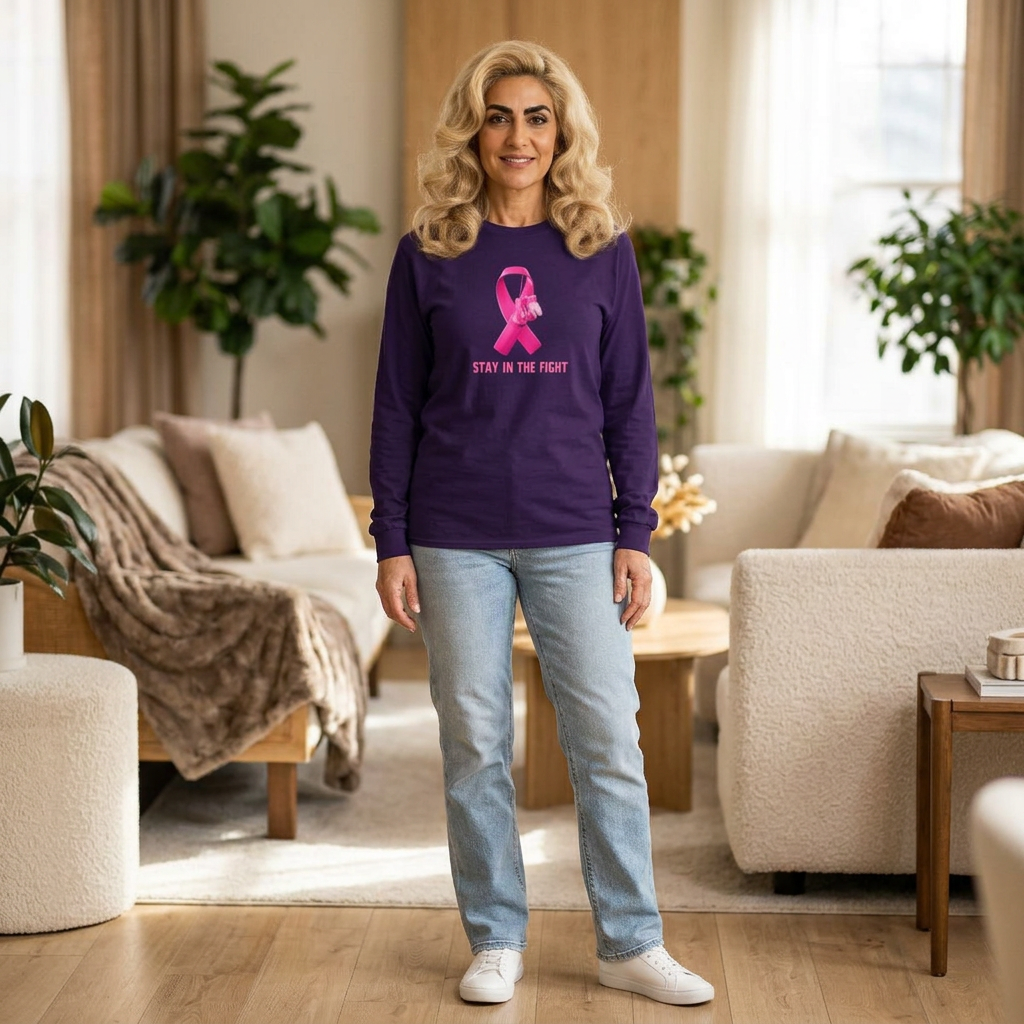 Breast Cancer Awareness Long Sleeve Tee — "Stay in the Fight" Pink Ribbon