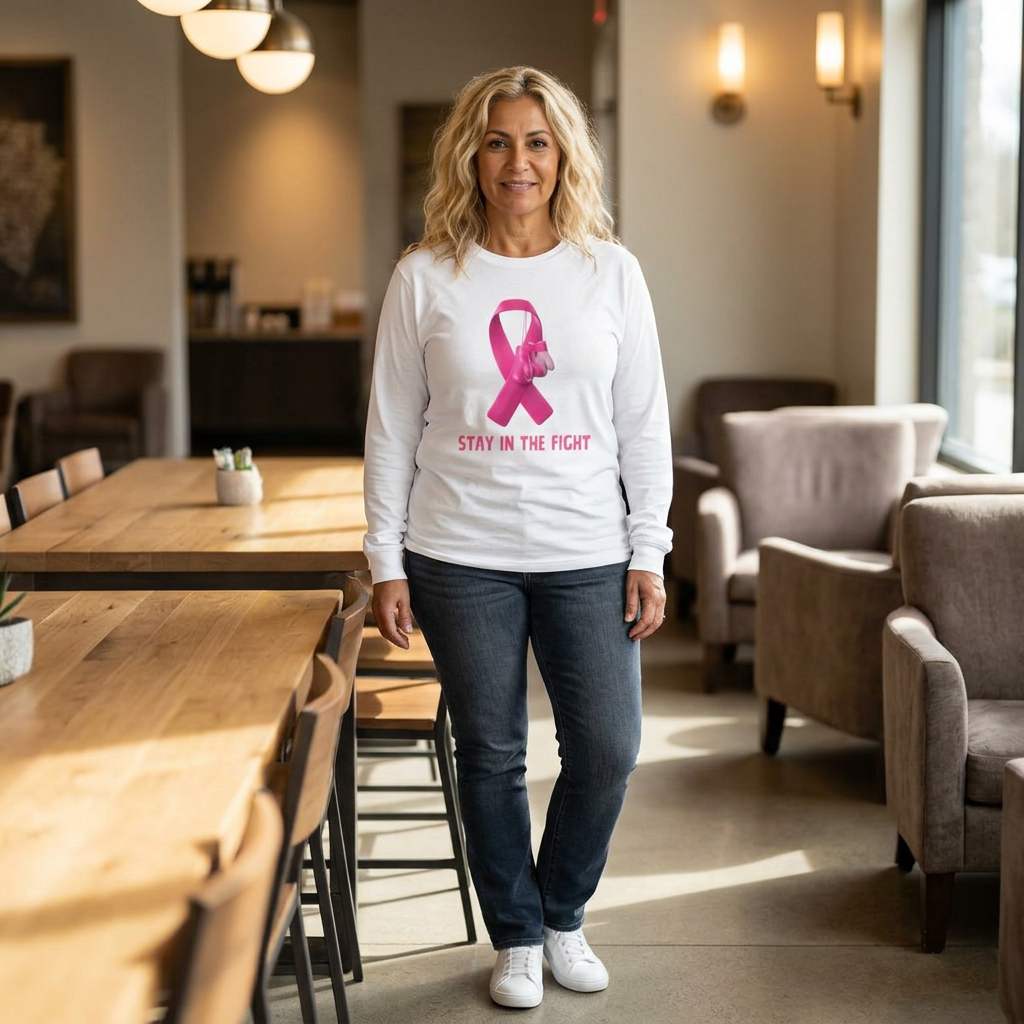 Breast Cancer Awareness Long Sleeve Tee — "Stay in the Fight" Pink Ribbon