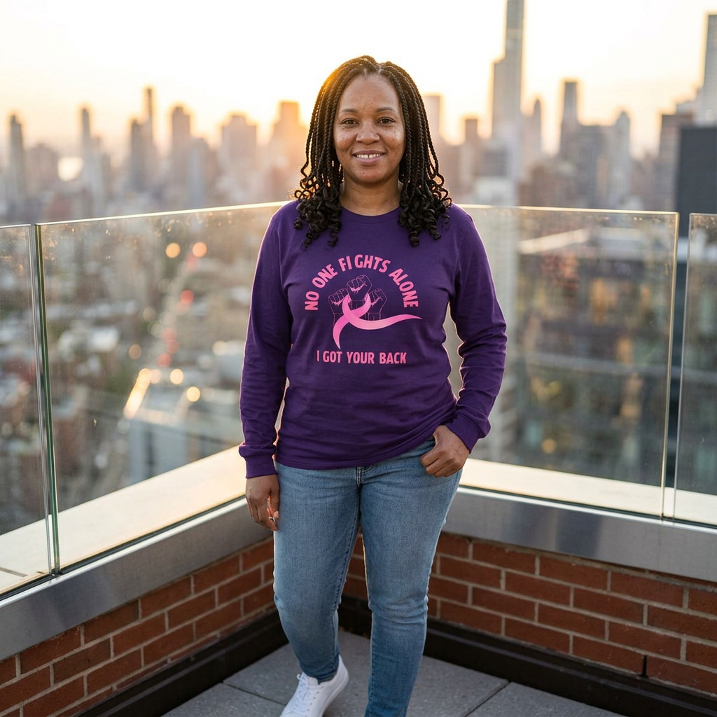 Breast Cancer Support Long Sleeve Tee — "No One Fights Alone, I Got Your Back"