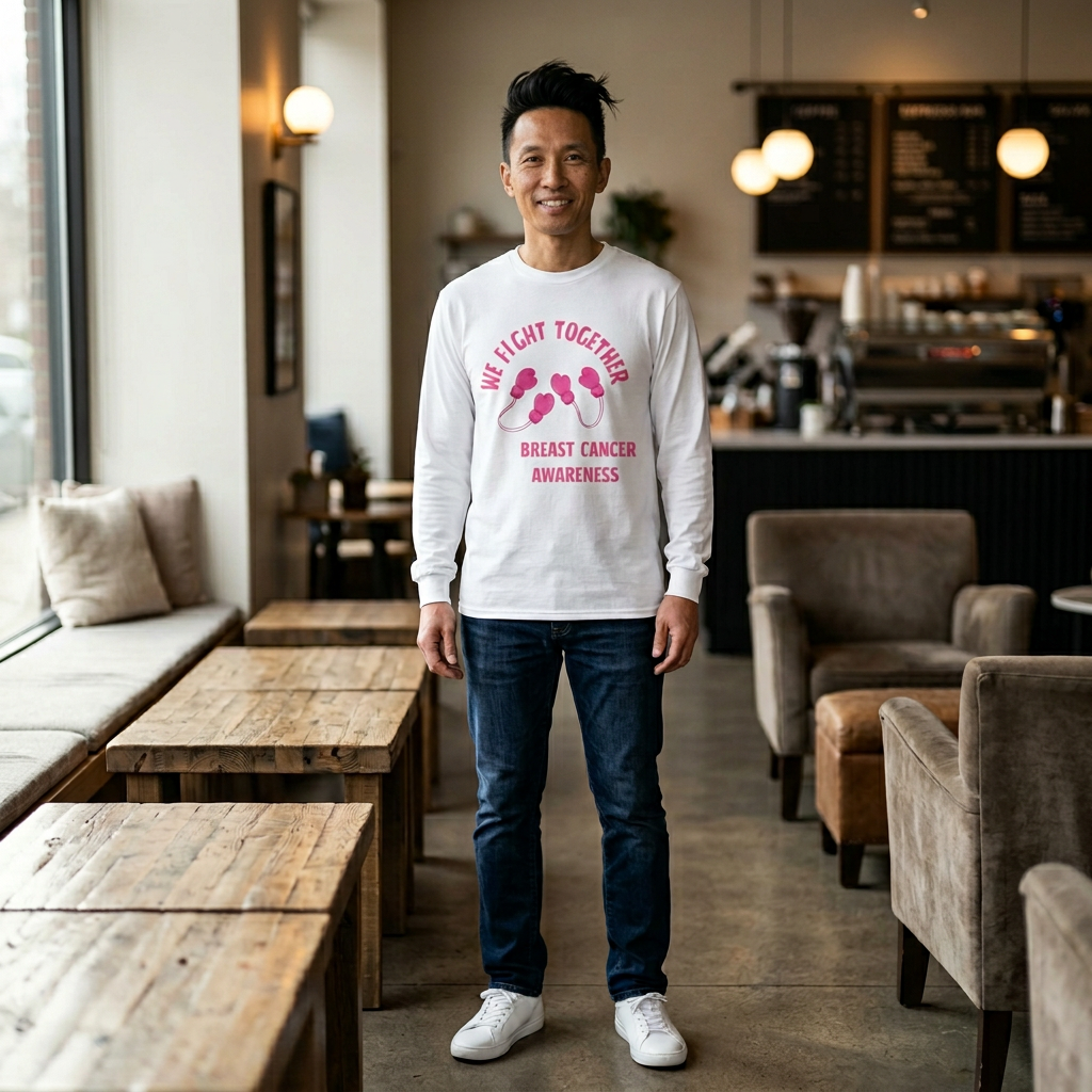 Breast Cancer Awareness Long Sleeve Tee — "We Fight Together" Pink Gloves