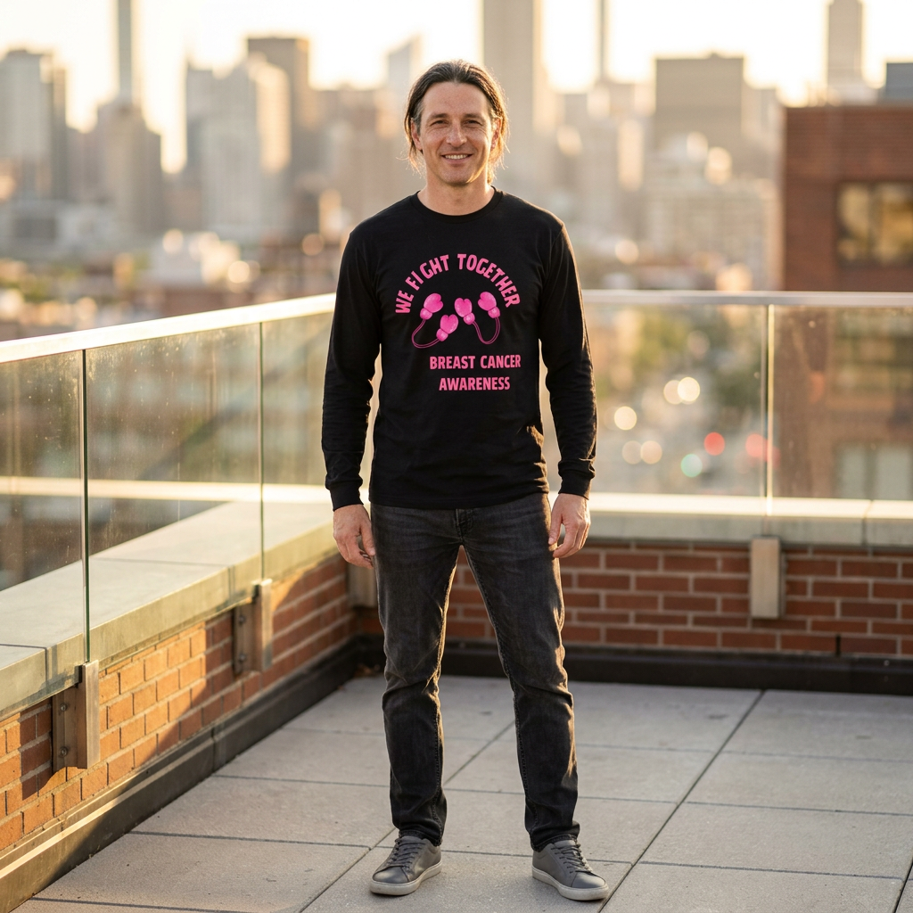 Breast Cancer Awareness Long Sleeve Tee — "We Fight Together" Pink Gloves