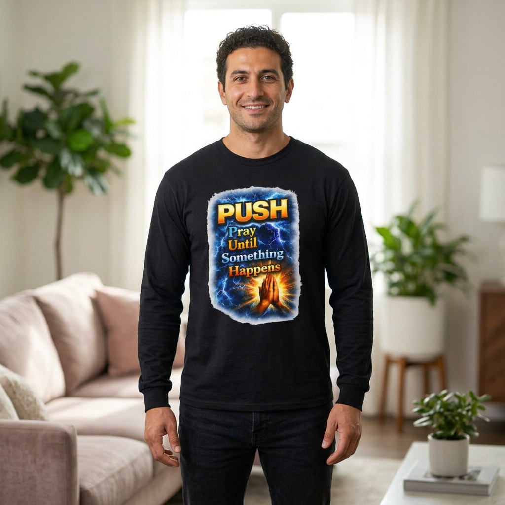 "Push Pray Until Something Happens" Long Sleeve Tee - Hands