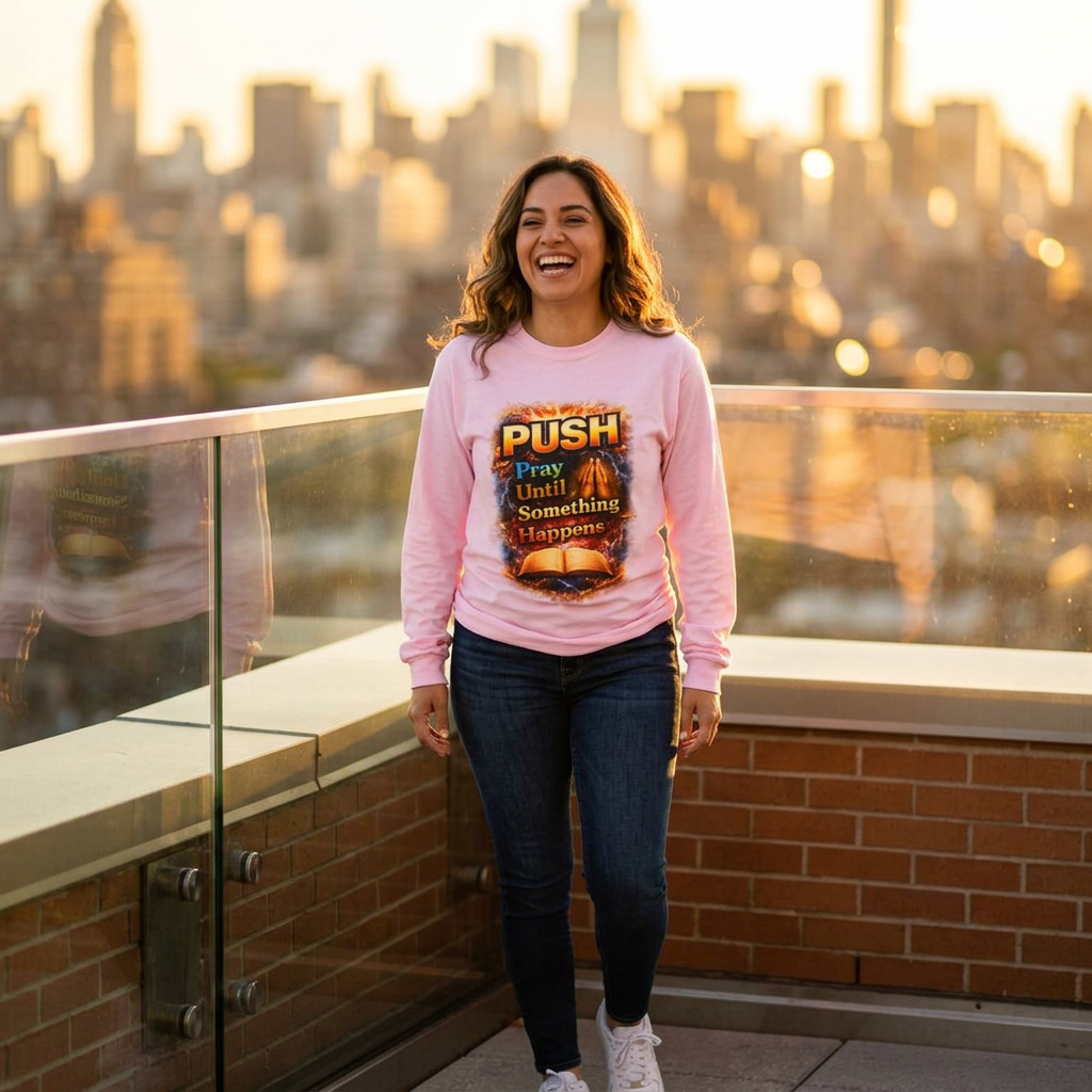"Push Pray Until Something Happens" Long Sleeve Tee - Bible