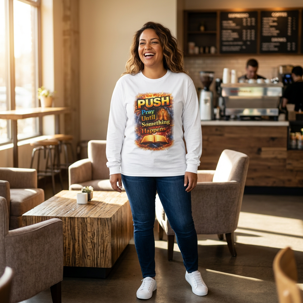 "Push Pray Until Something Happens" Long Sleeve Tee - Bible